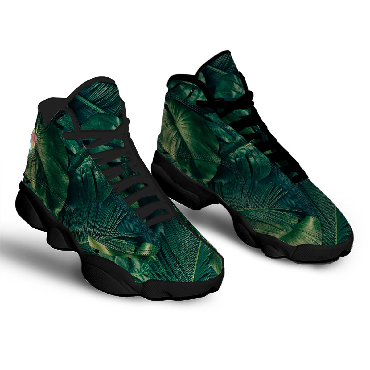 Tropical Leaf Natural Print Black Basketball Shoes-grizzshop