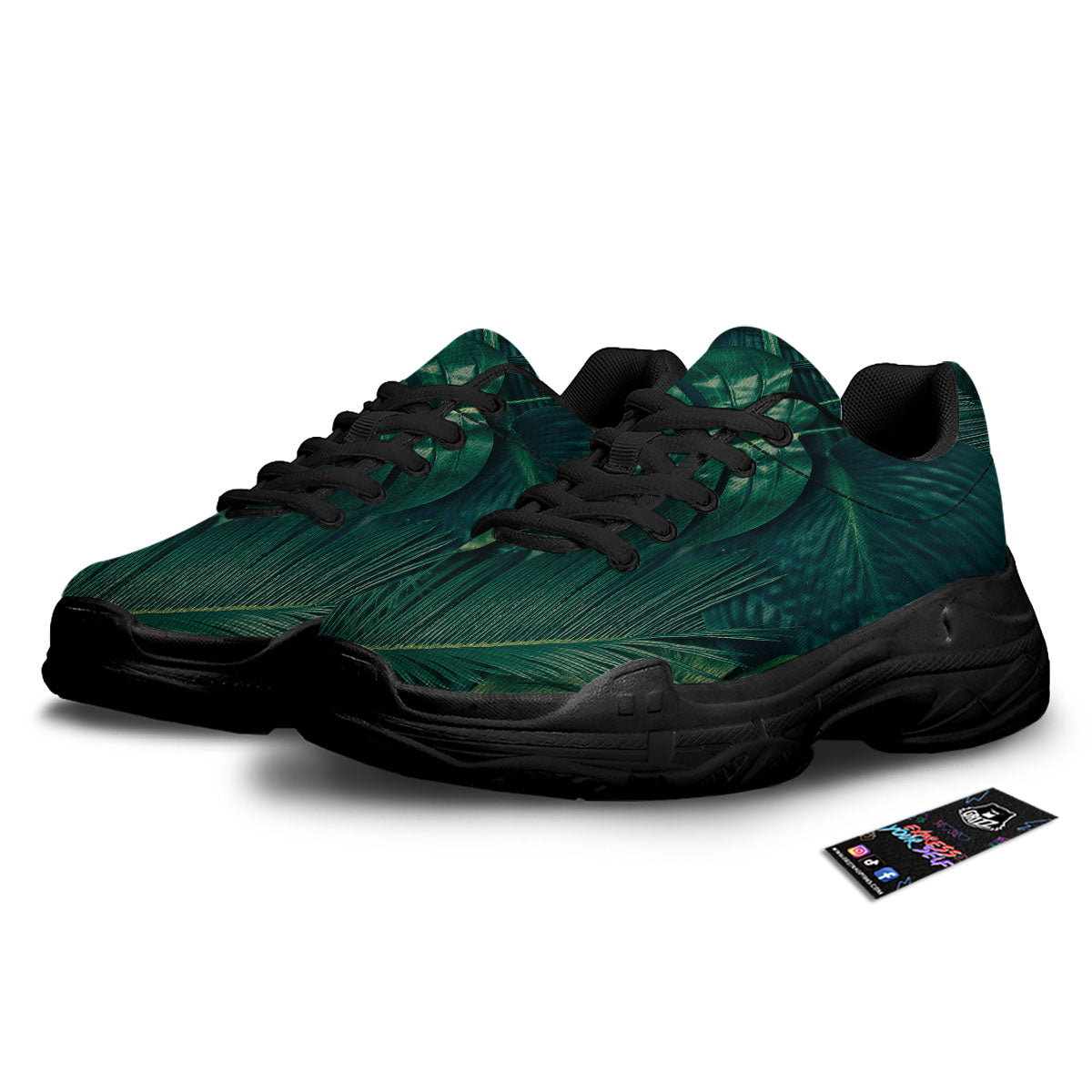 Tropical Leaf Natural Print Black Chunky Shoes-grizzshop