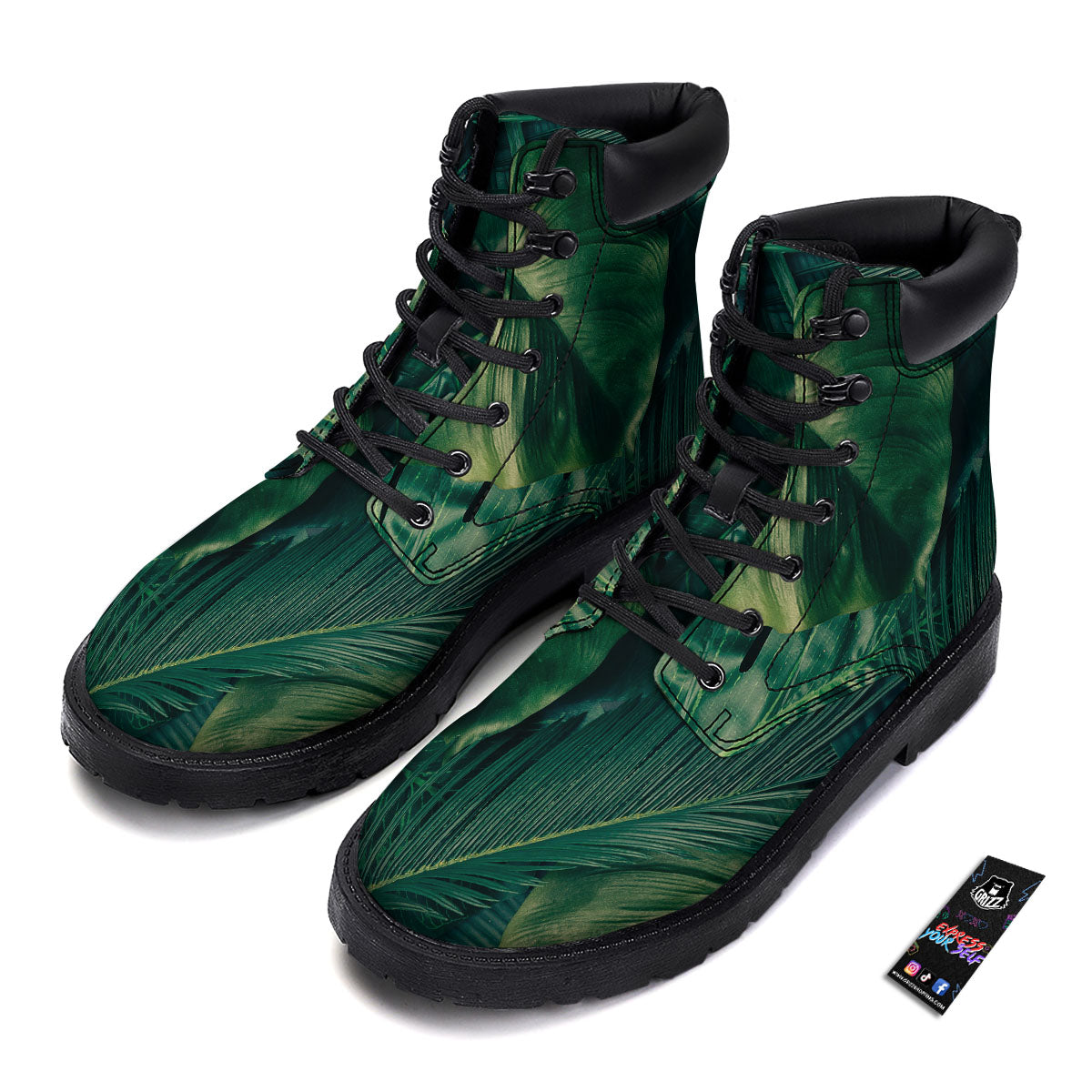 Tropical Leaf Natural Print Boots-grizzshop