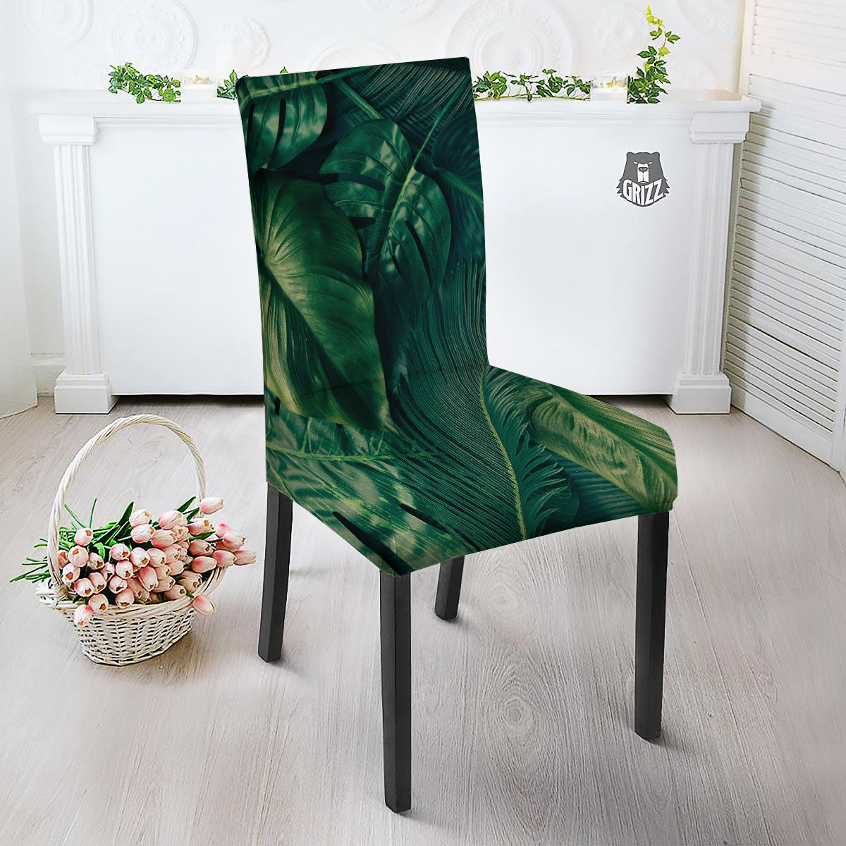 Tropical Leaf Natural Print Dining Chair Slipcover-grizzshop