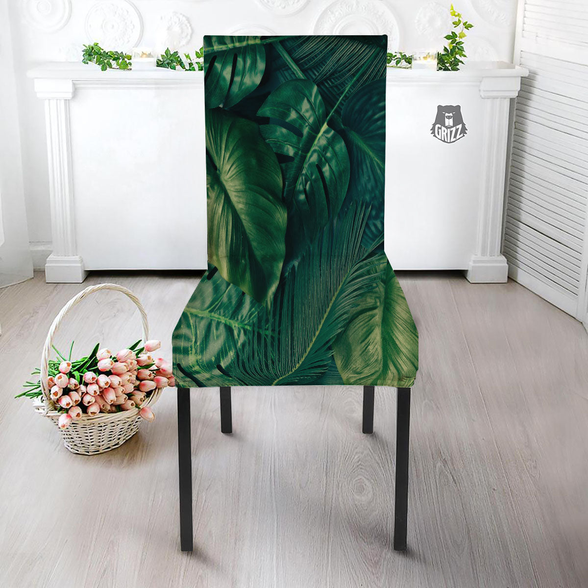 Tropical Leaf Natural Print Dining Chair Slipcover-grizzshop