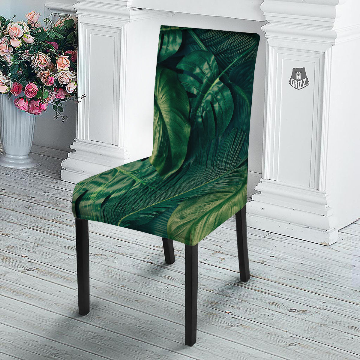 Tropical Leaf Natural Print Dining Chair Slipcover-grizzshop