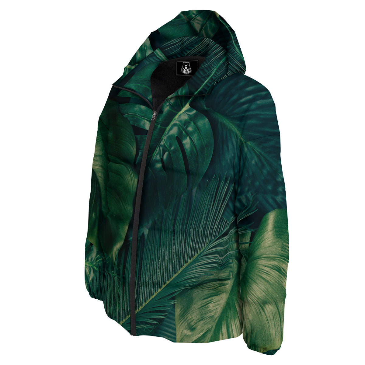 Tropical Leaf Natural Print Down Jacket-grizzshop