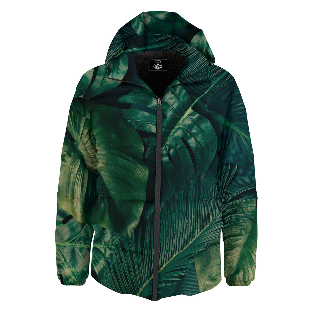 Tropical Leaf Natural Print Down Jacket-grizzshop