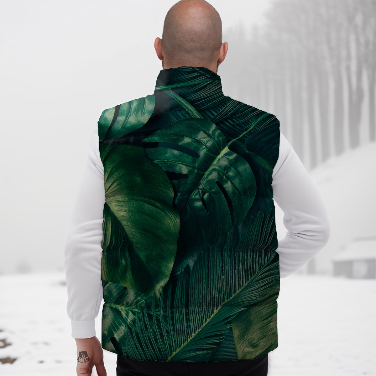 Tropical Leaf Natural Print Down Vest