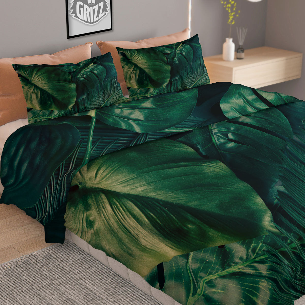 Tropical Leaf Natural Print Duvet Cover Bedding Set