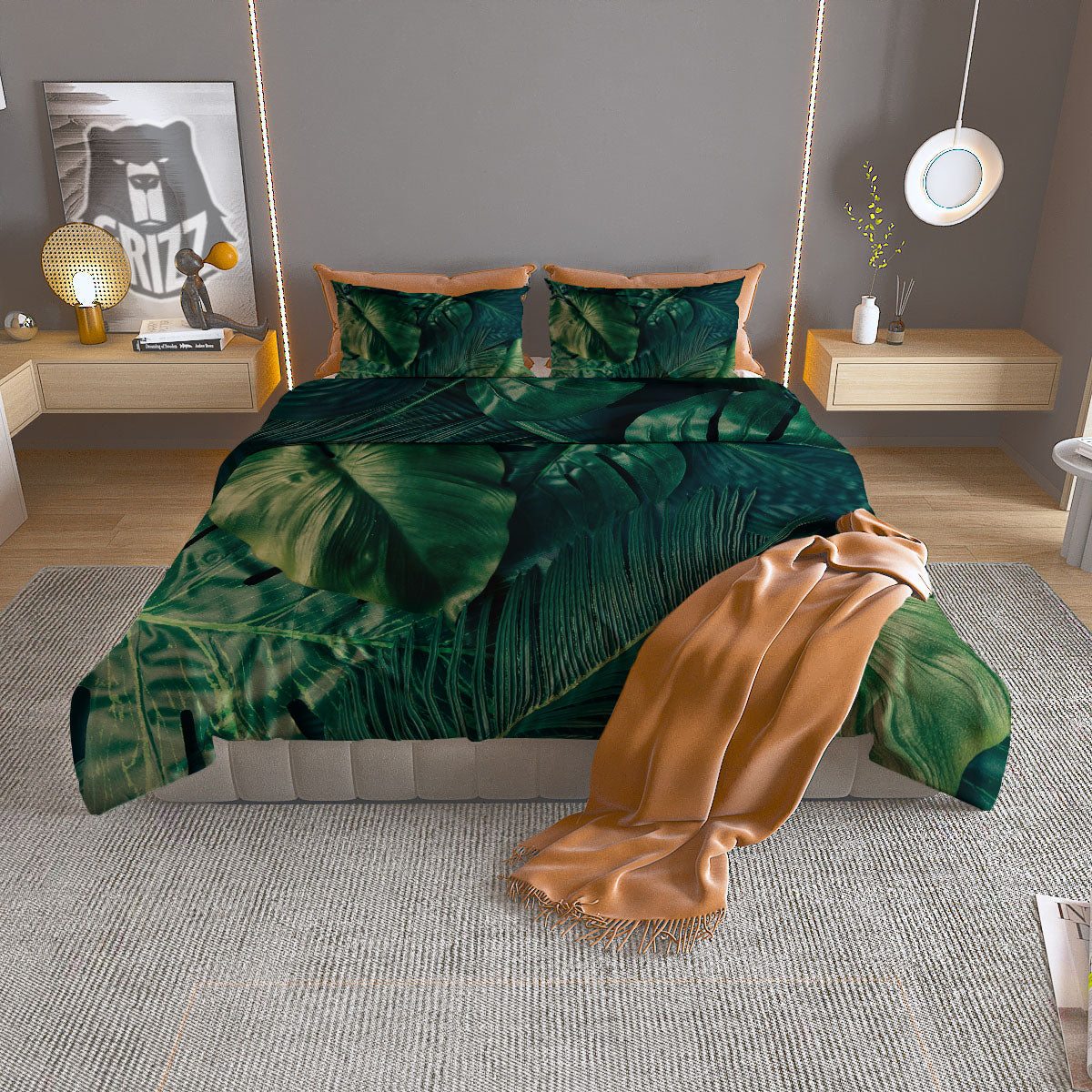 Tropical Leaf Natural Print Duvet Cover Bedding Set