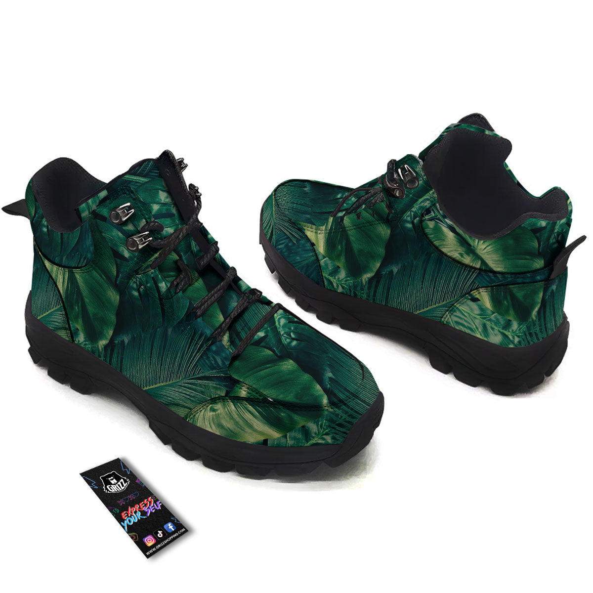 Tropical Leaf Natural Print Hiking Shoes-grizzshop