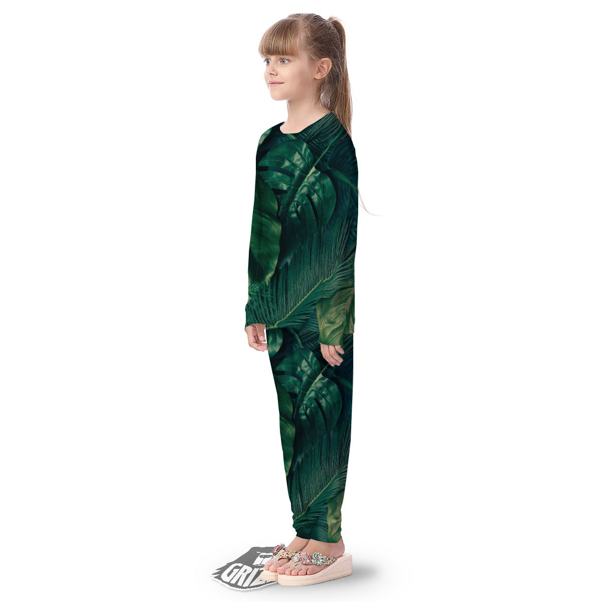 Tropical Leaf Natural Print Kid's Pajamas-grizzshop
