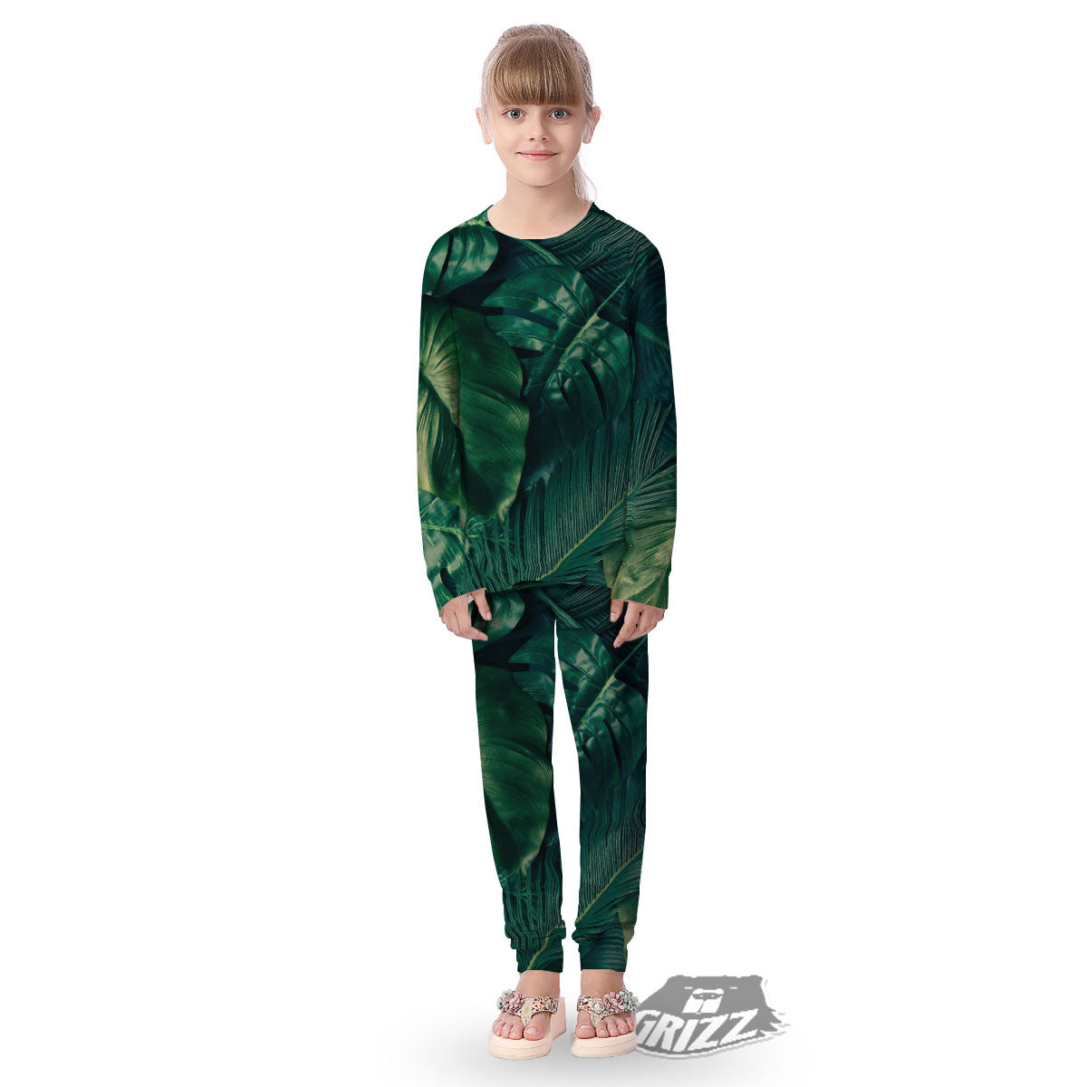 Tropical Leaf Natural Print Kid's Pajamas-grizzshop