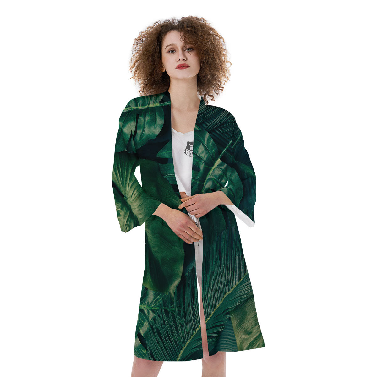 Tropical Leaf Natural Print Kimono-grizzshop
