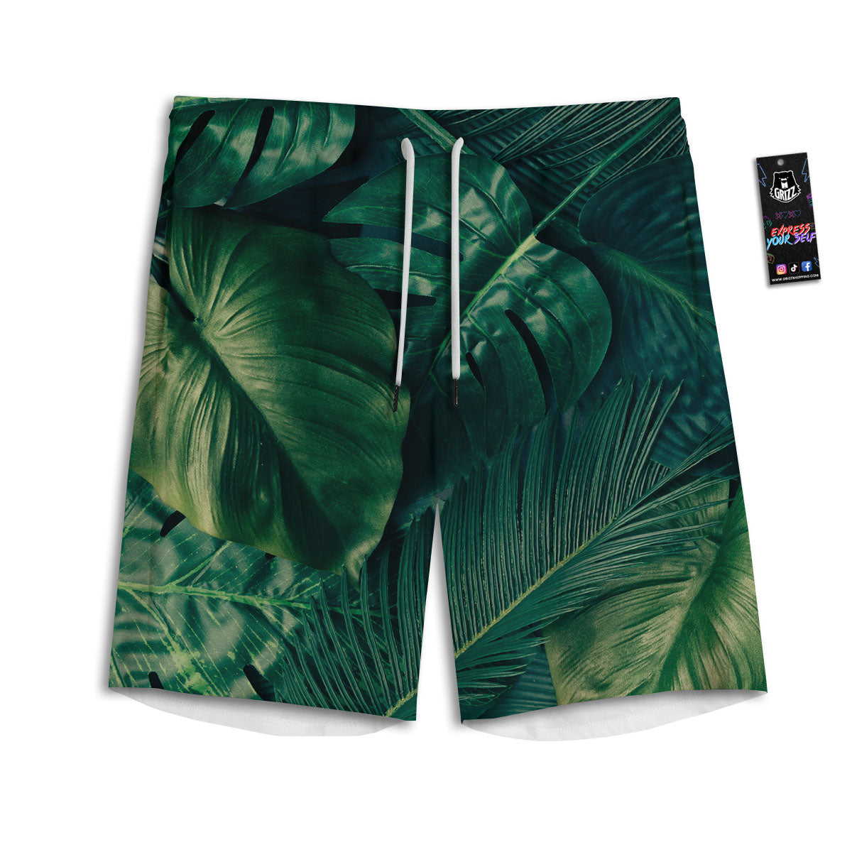 Tropical Leaf Natural Print Men's Athletic Shorts