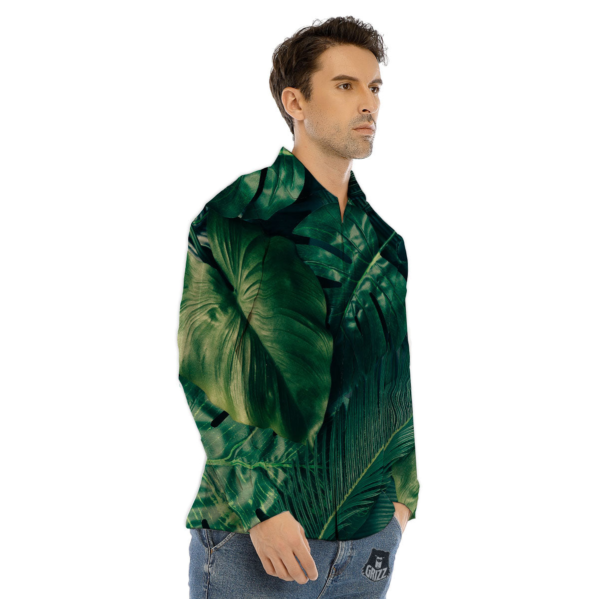 Tropical Leaf Natural Print Men's Dress Shirts-grizzshop