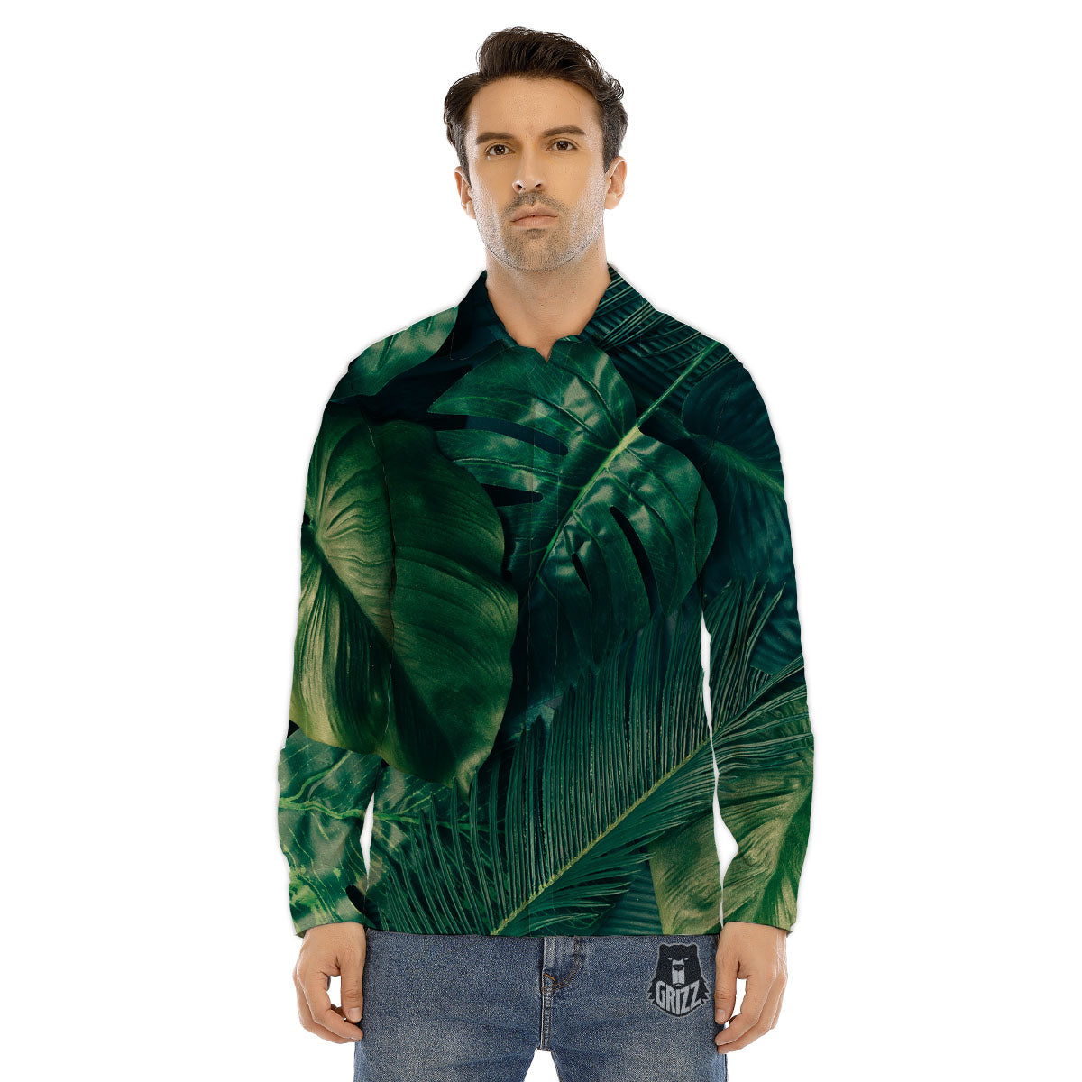 Tropical Leaf Natural Print Men's Dress Shirts-grizzshop