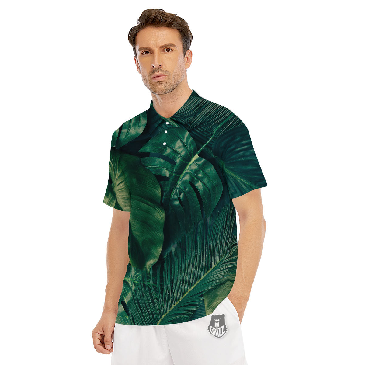 Tropical Leaf Natural Print Men's Golf Shirts-grizzshop