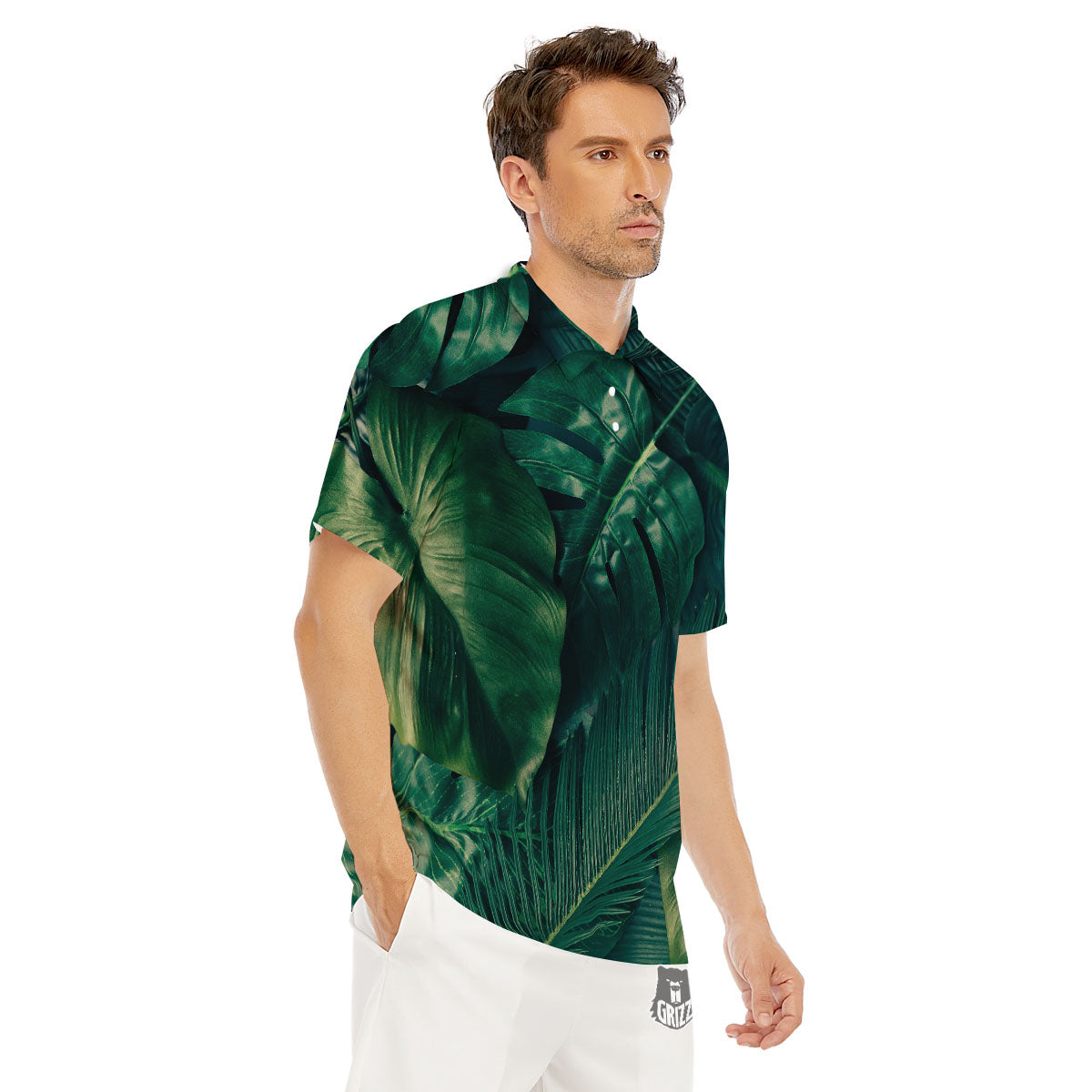 Tropical Leaf Natural Print Men's Golf Shirts-grizzshop