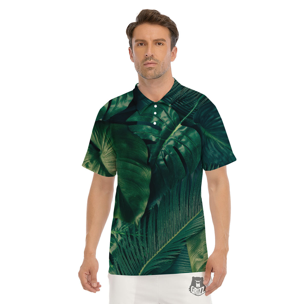 Tropical Leaf Natural Print Men's Golf Shirts-grizzshop
