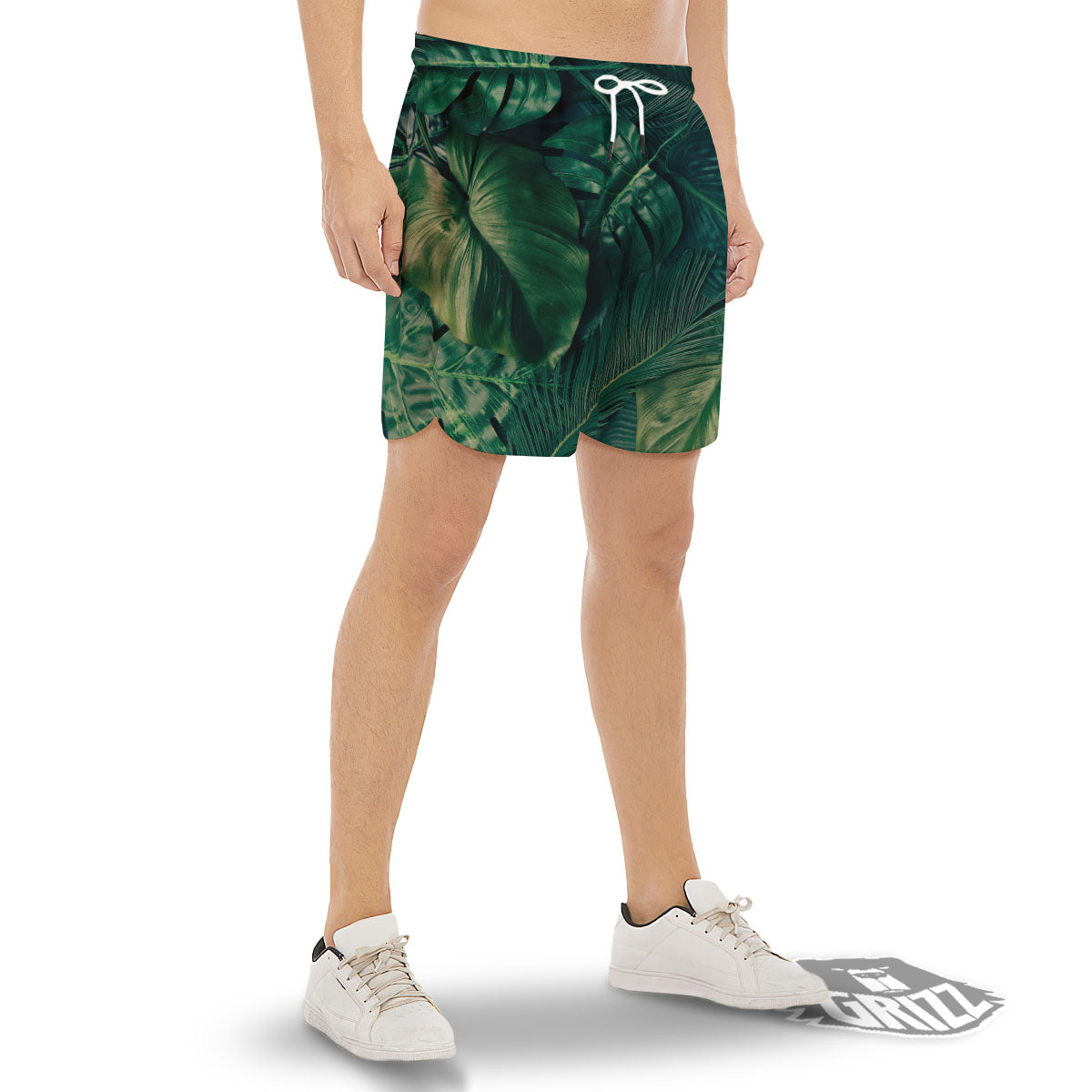 Tropical Leaf Natural Print Men's Gym Shorts-grizzshop