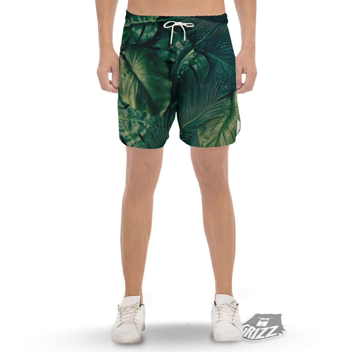 Tropical Leaf Natural Print Men's Gym Shorts-grizzshop