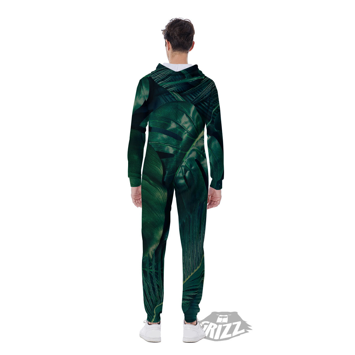 Tropical Leaf Natural Print Men's Jumpsuit-grizzshop