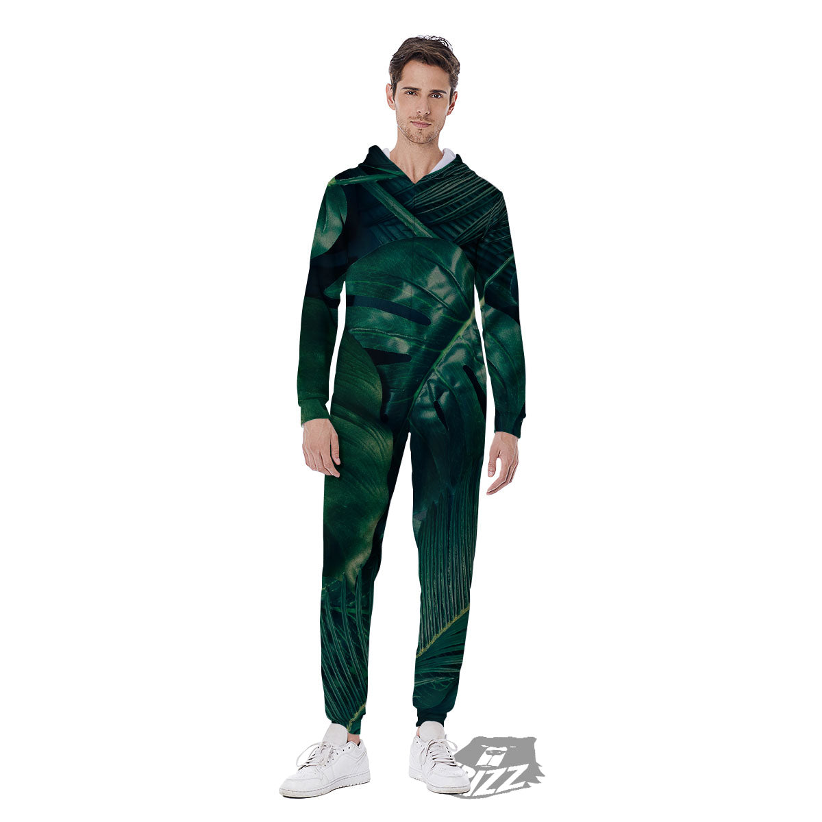 Tropical Leaf Natural Print Men's Jumpsuit-grizzshop