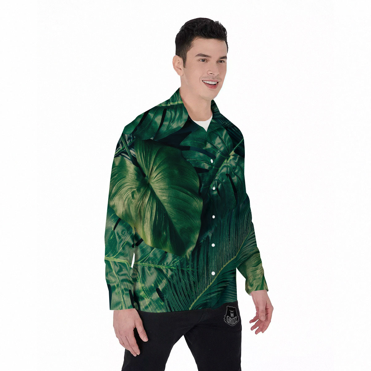 Tropical Leaf Natural Print Men's Long Sleeve Shirts-grizzshop