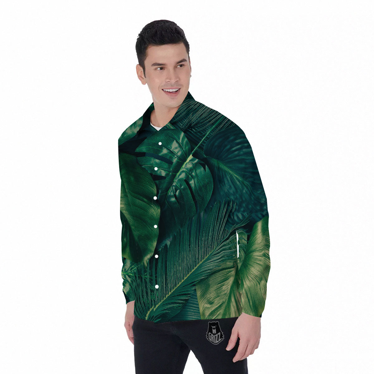 Tropical Leaf Natural Print Men's Long Sleeve Shirts-grizzshop