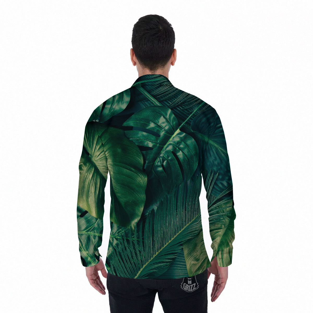 Tropical Leaf Natural Print Men's Long Sleeve Shirts-grizzshop
