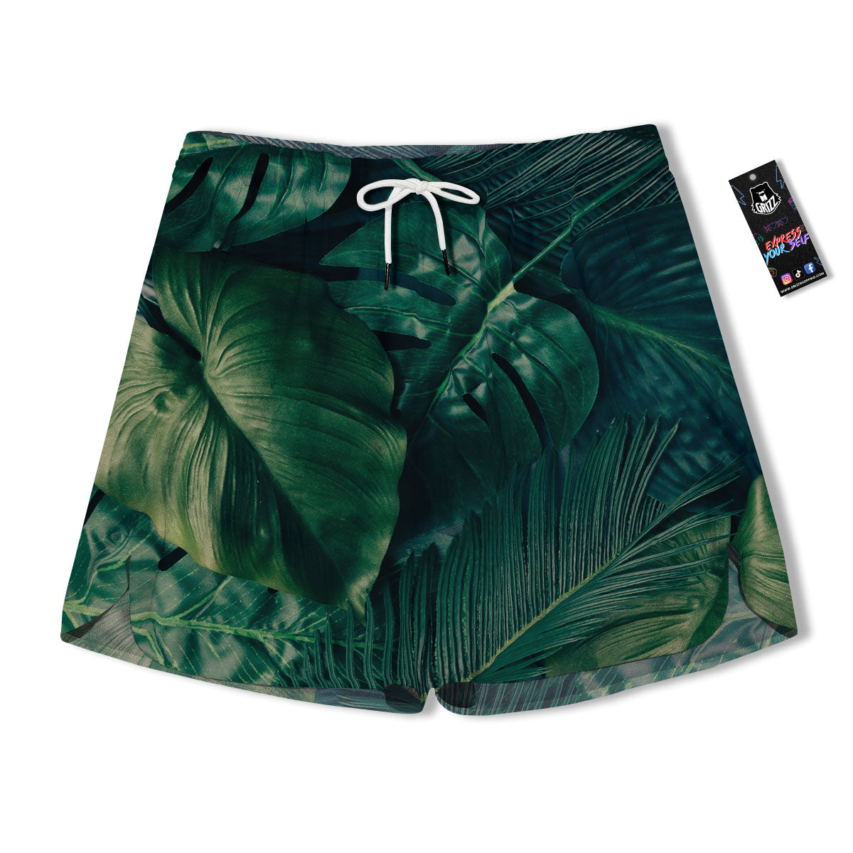 Tropical Leaf Natural Print Men's Running Shorts-grizzshop