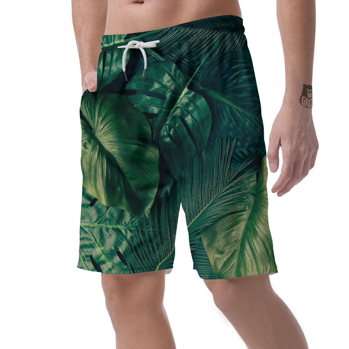 Tropical Leaf Natural Print Men's Shorts-grizzshop