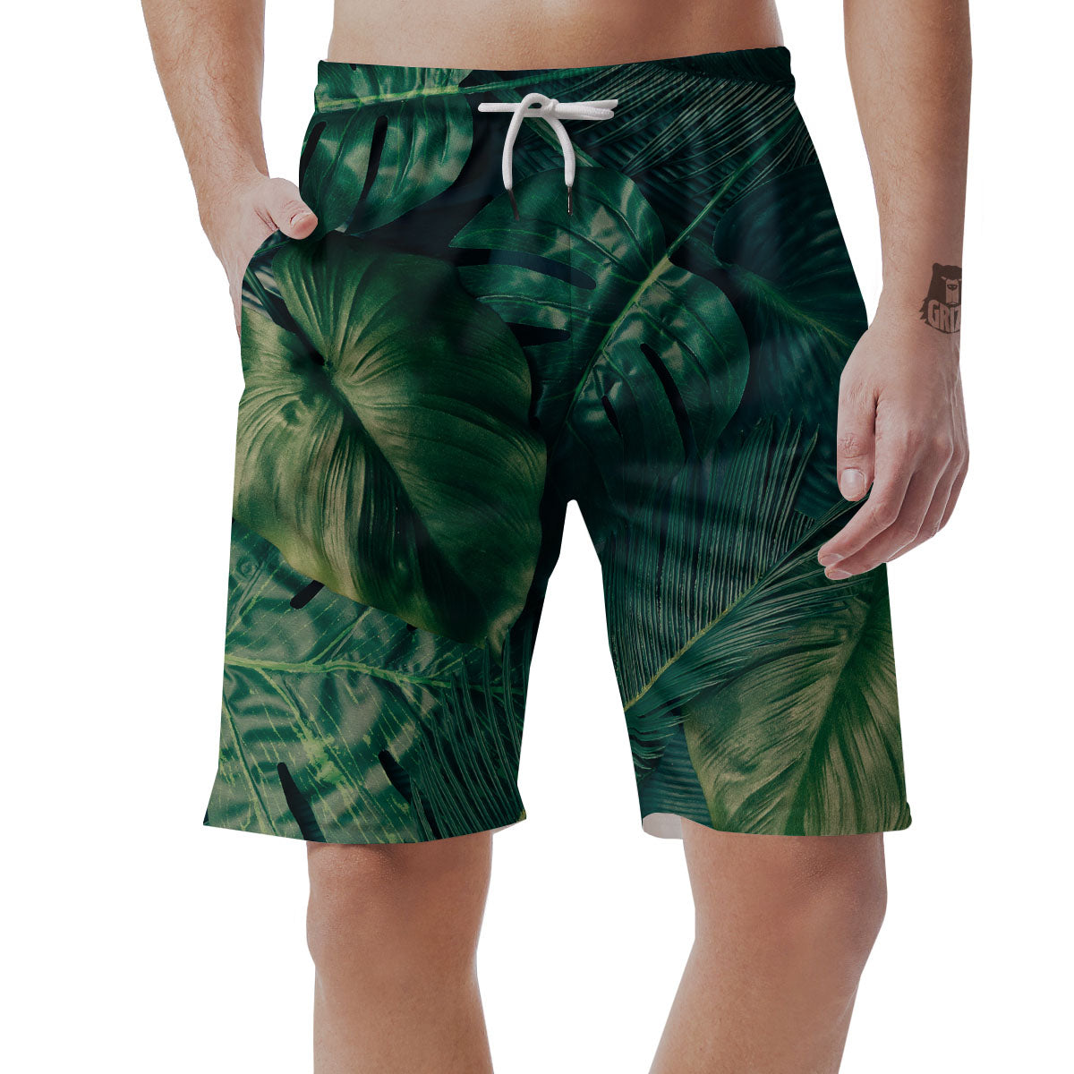 Tropical Leaf Natural Print Men's Shorts-grizzshop