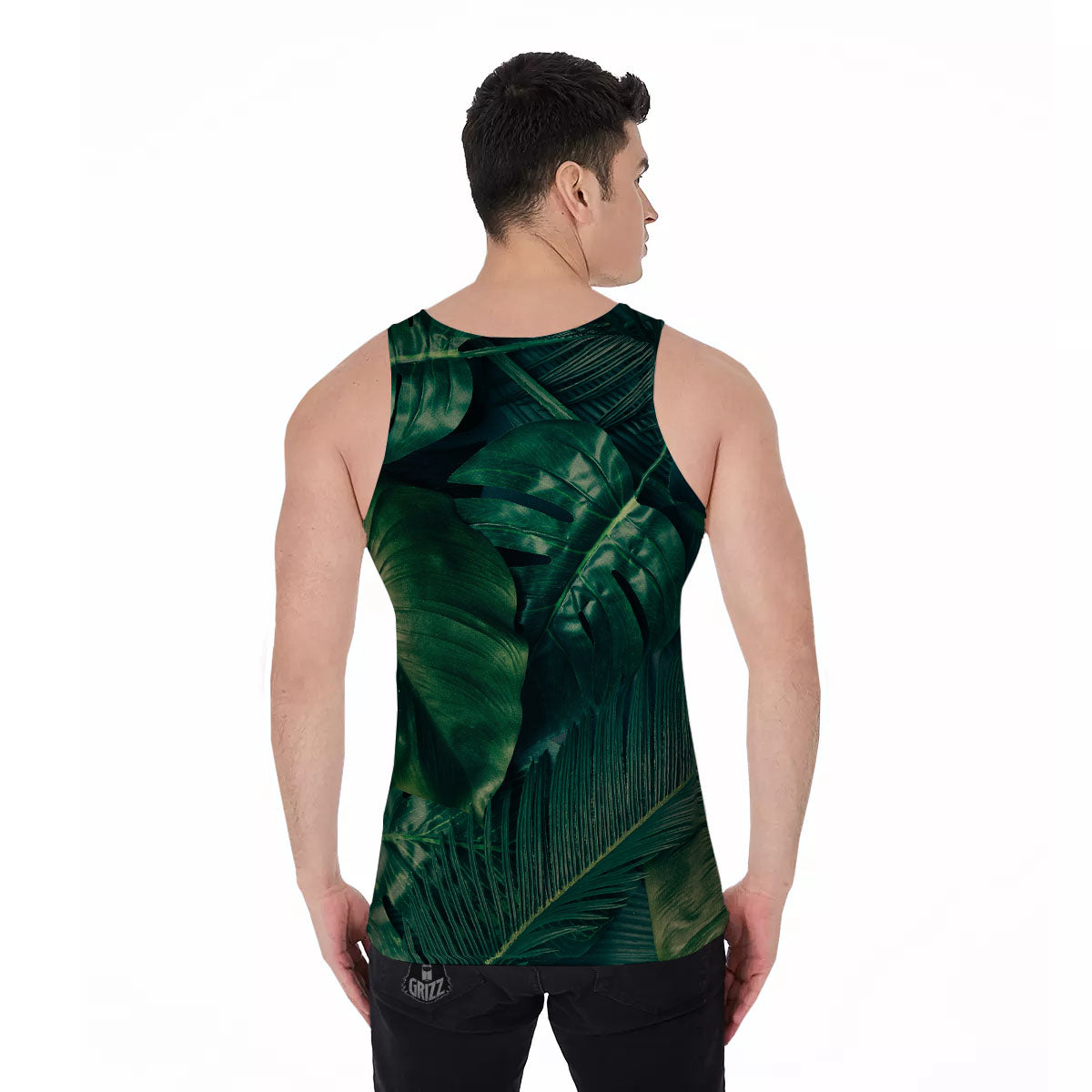 Tropical Leaf Natural Print Men's Tank Top-grizzshop