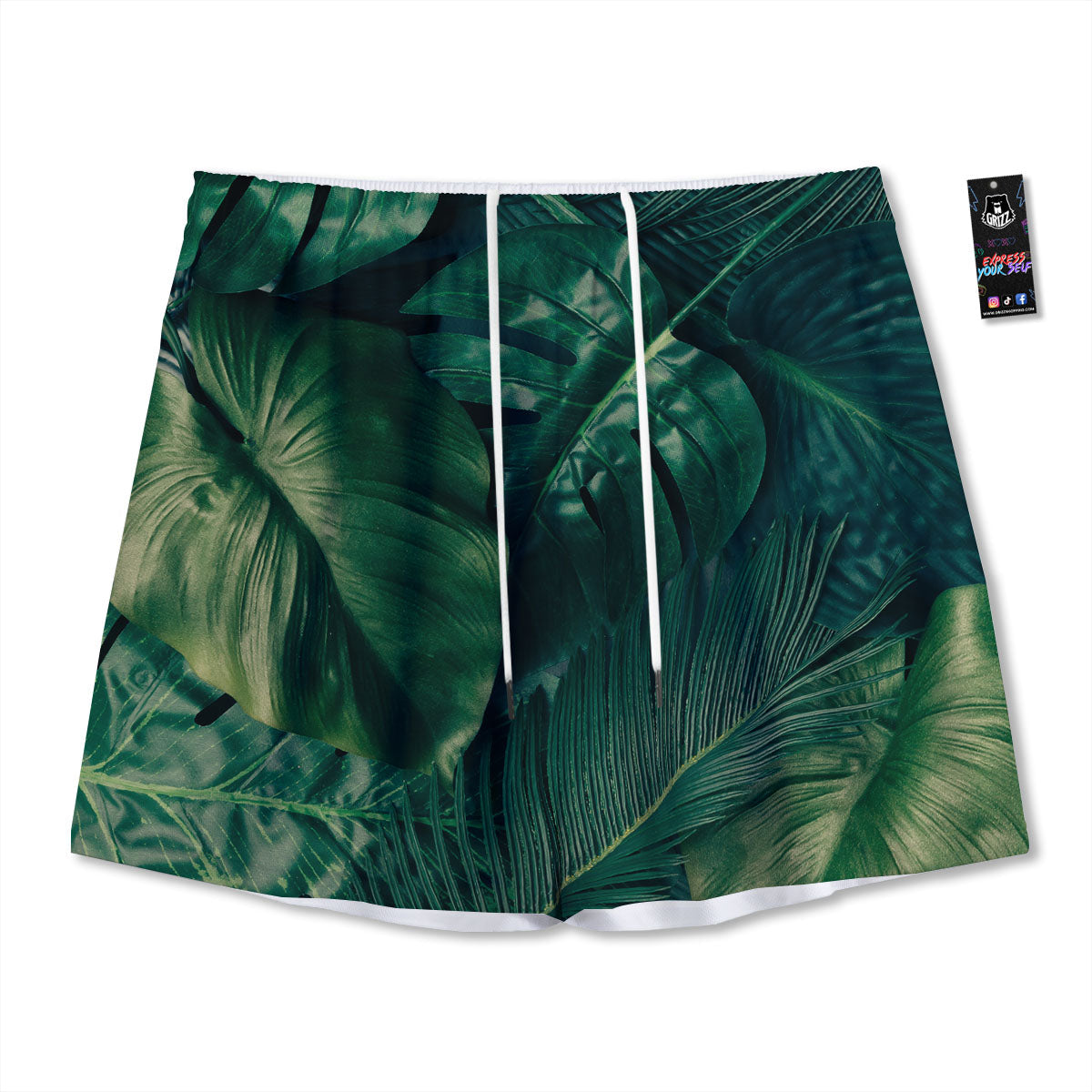 Tropical Leaf Natural Print Mesh Shorts