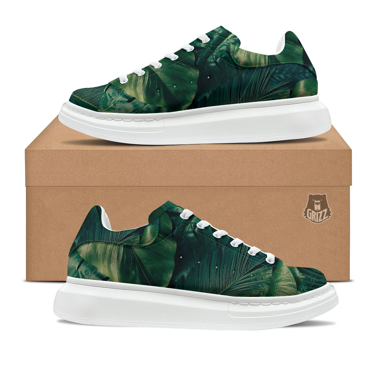 Tropical Leaf Natural Print Platform Shoes-grizzshop