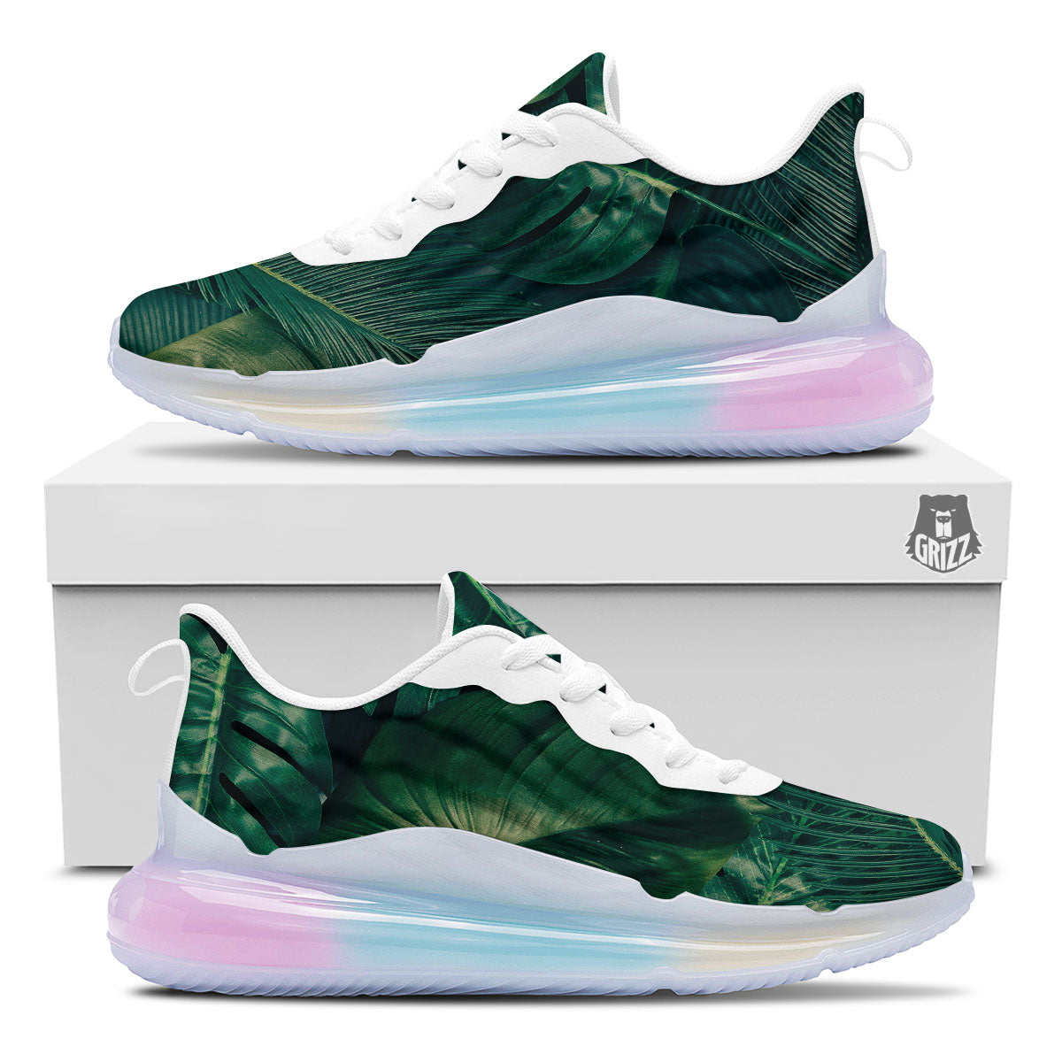 Tropical Leaf Natural Print Running Sneakers-grizzshop