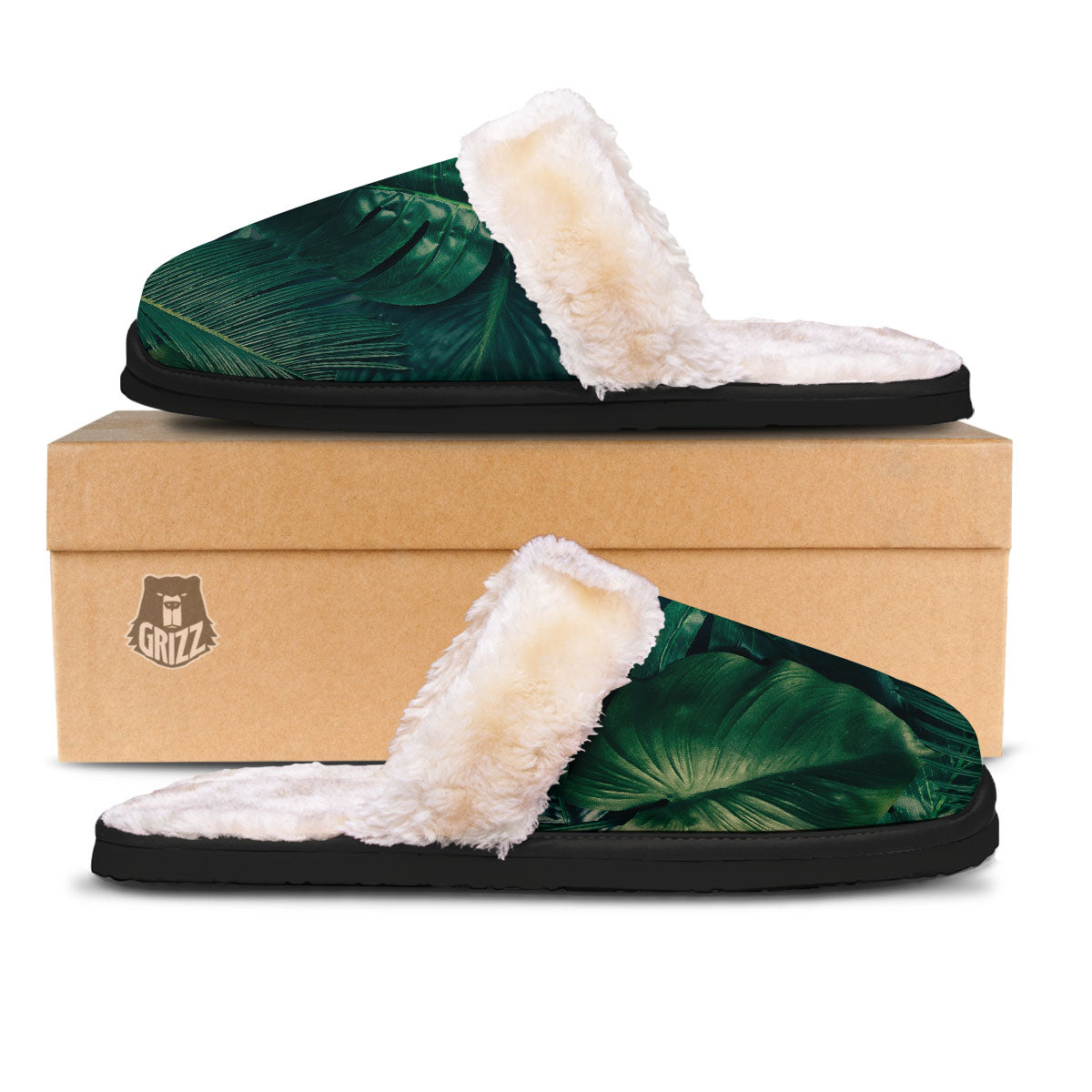 Tropical Leaf Natural Print Slippers-grizzshop