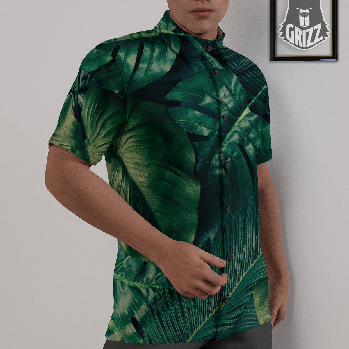 Tropical Leaf Natural Print Untucked Shirts-grizzshop