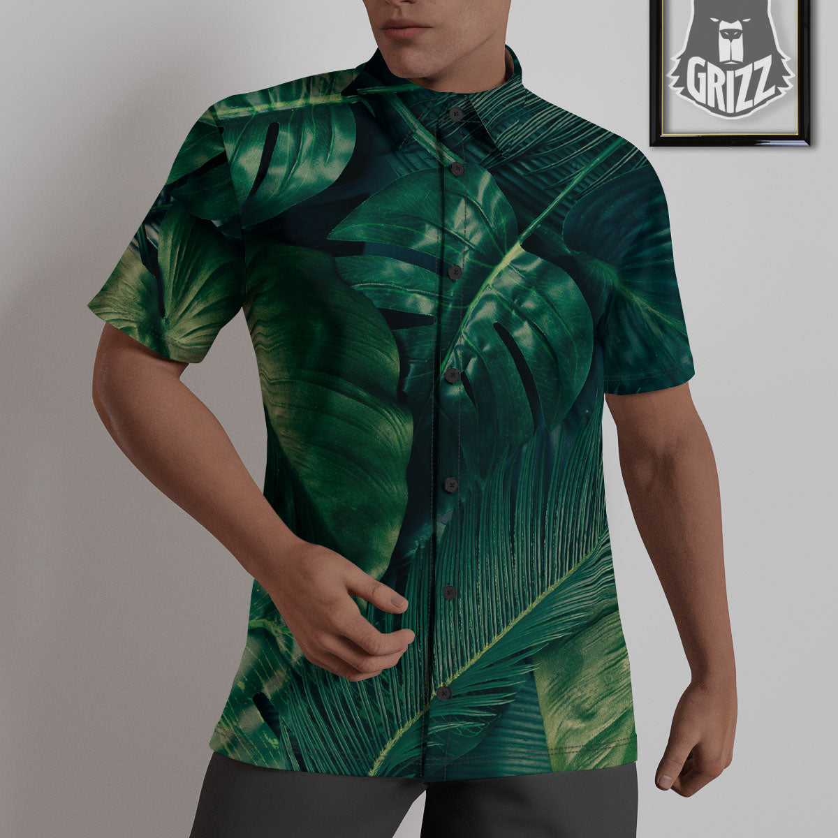 Tropical Leaf Natural Print Untucked Shirts-grizzshop