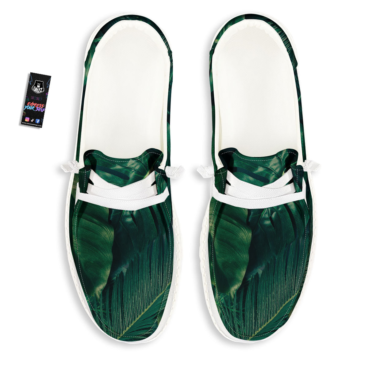 Tropical Leaf Natural Print White Loafers-grizzshop