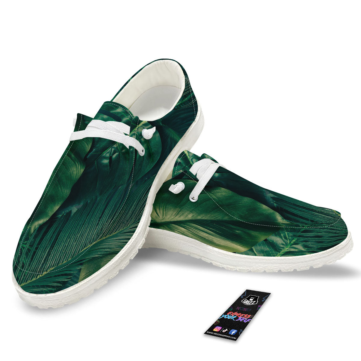 Tropical Leaf Natural Print White Loafers-grizzshop