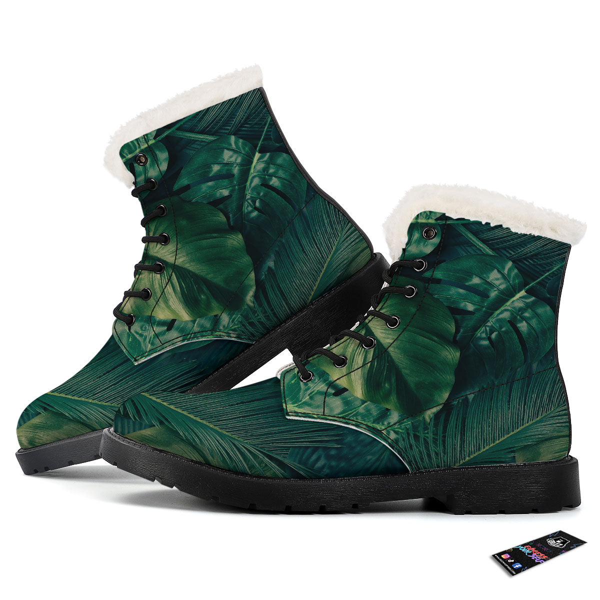 Tropical Leaf Natural Print Winter Boots-grizzshop