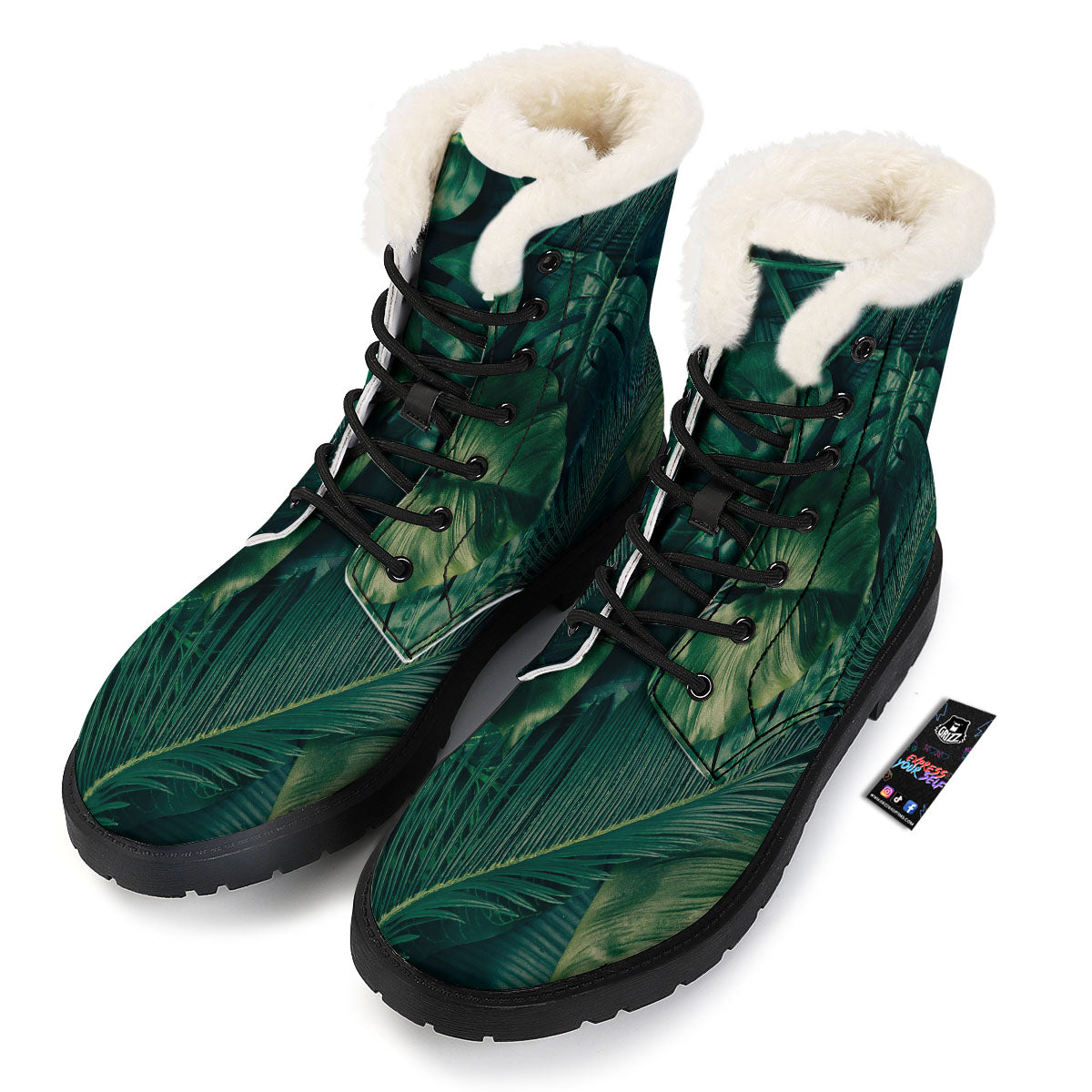 Tropical Leaf Natural Print Winter Boots-grizzshop