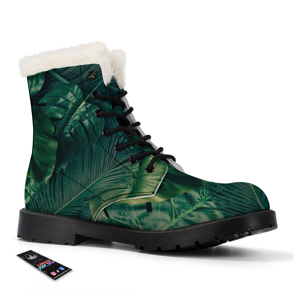 Tropical Leaf Natural Print Winter Boots-grizzshop