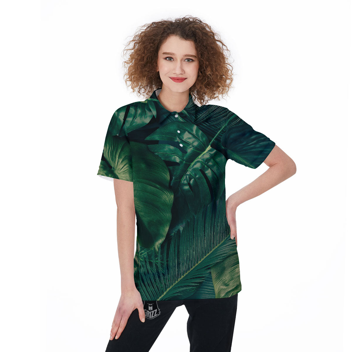 Tropical Leaf Natural Print Women's Golf Shirts-grizzshop