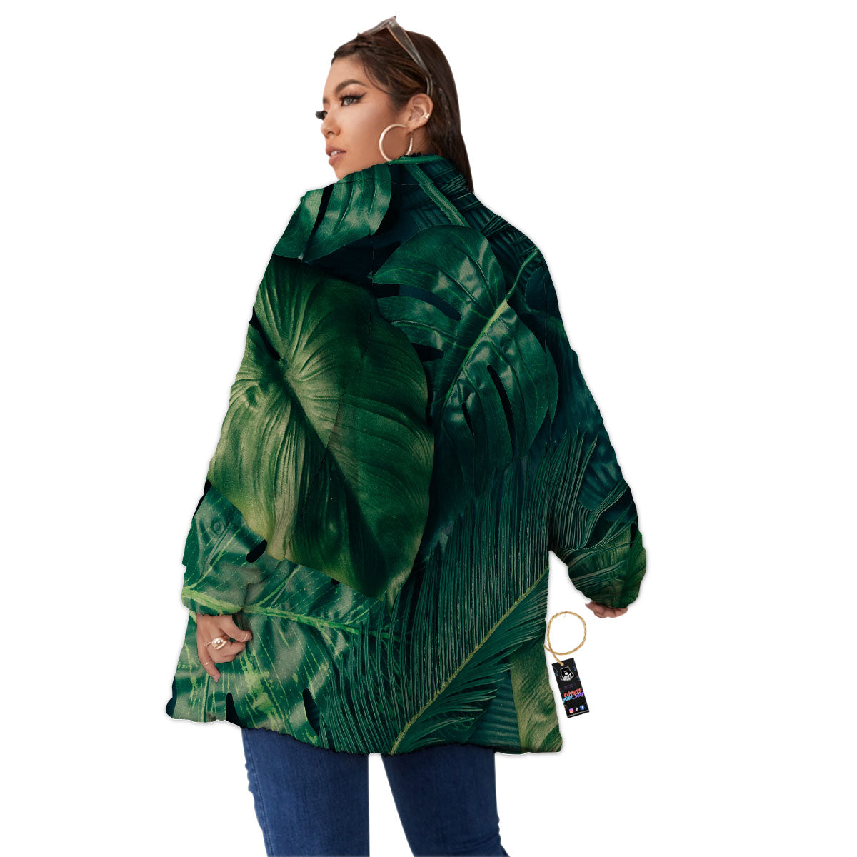 Tropical Leaf Natural Print Women's Sherpa Jacket-grizzshop
