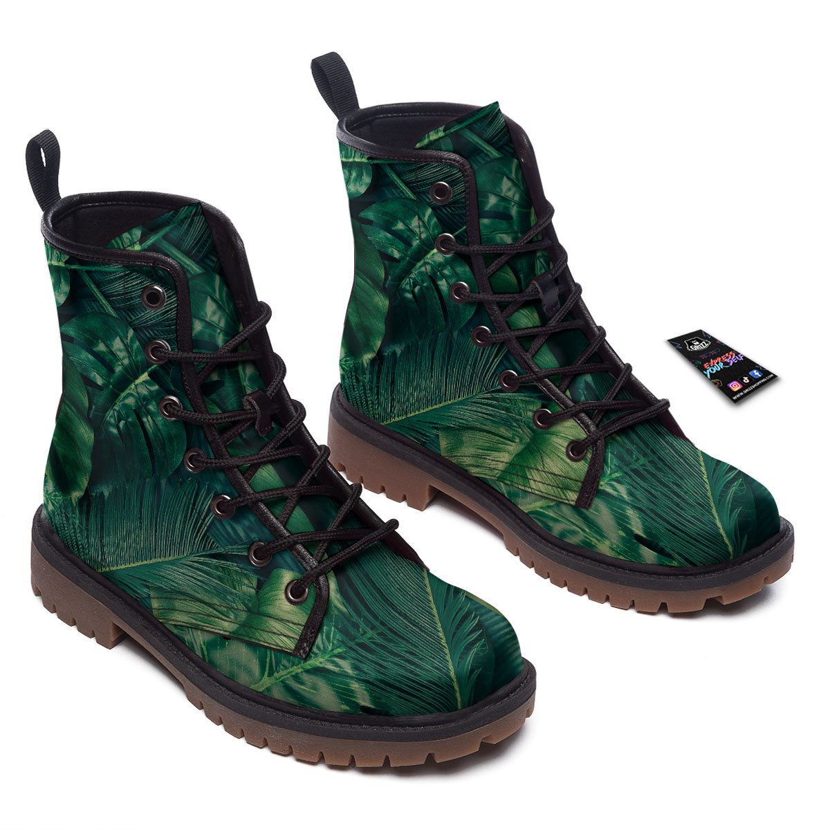 Tropical Leaf Natural Print Work Boots-grizzshop
