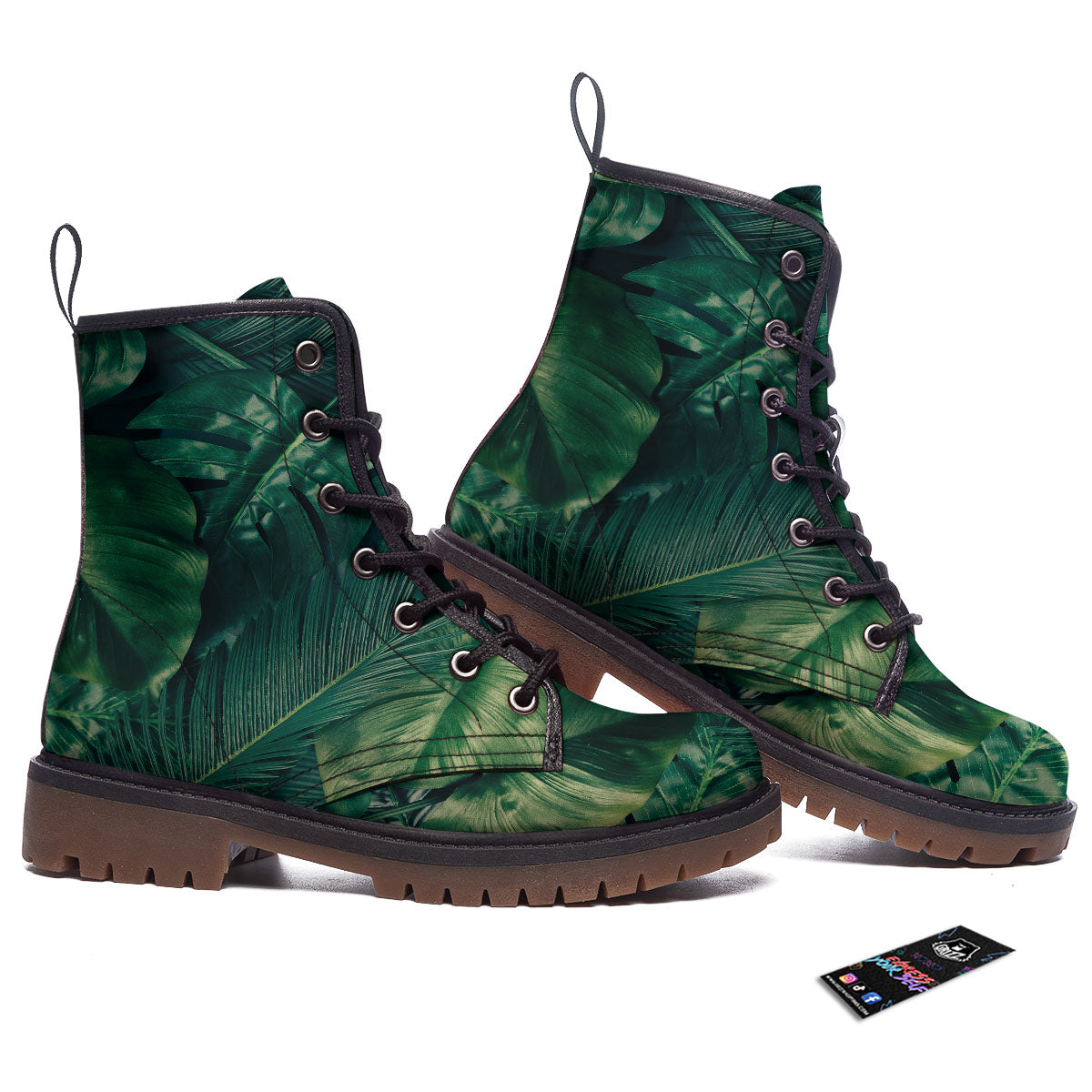 Tropical Leaf Natural Print Work Boots-grizzshop