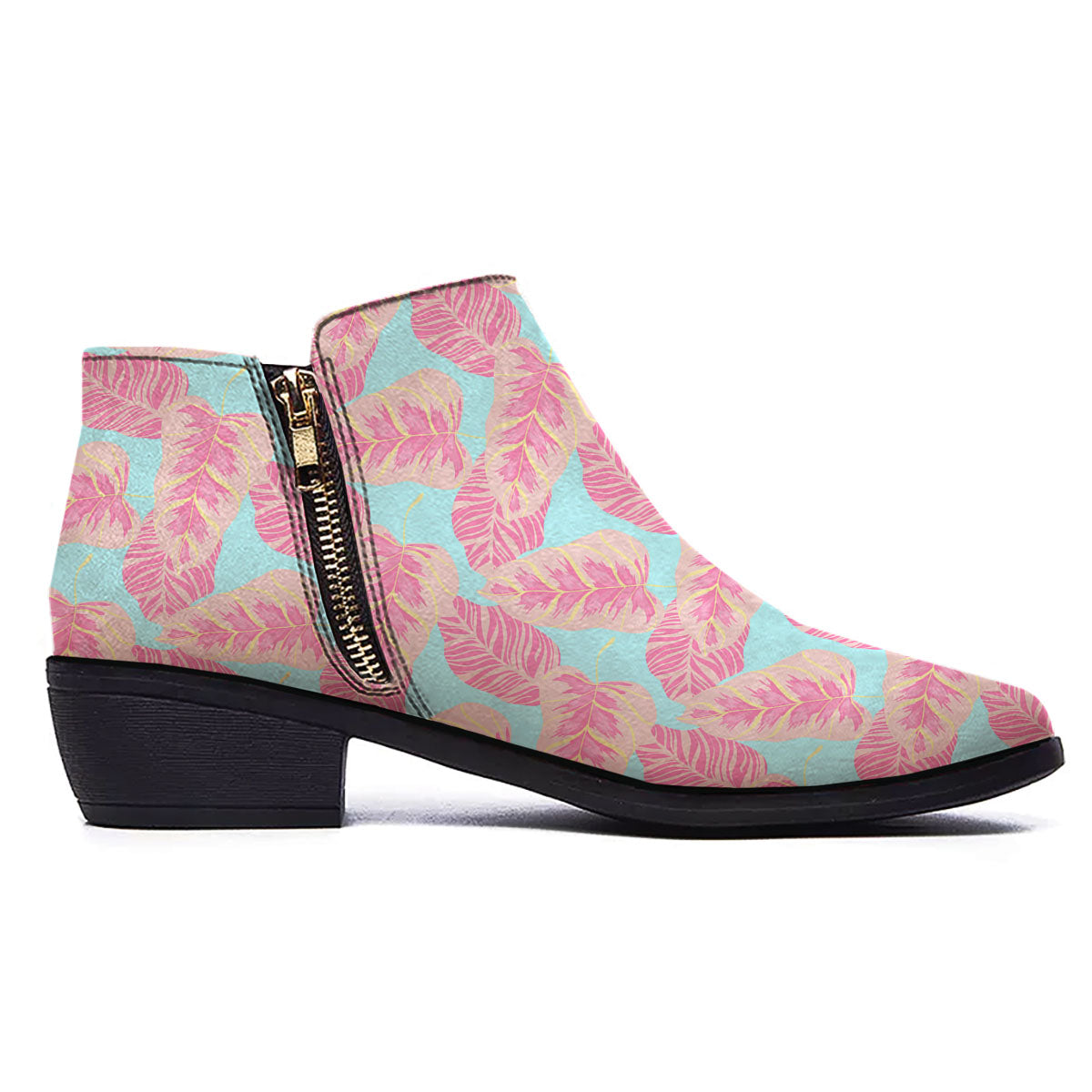 Tropical Leaf Pink And Teal Print Pattern Ankle Boots-grizzshop