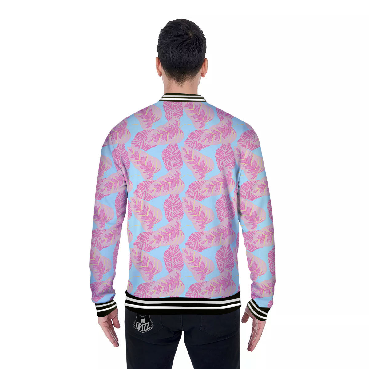 Tropical Leaf Pink And Teal Print Pattern Baseball Jacket-grizzshop