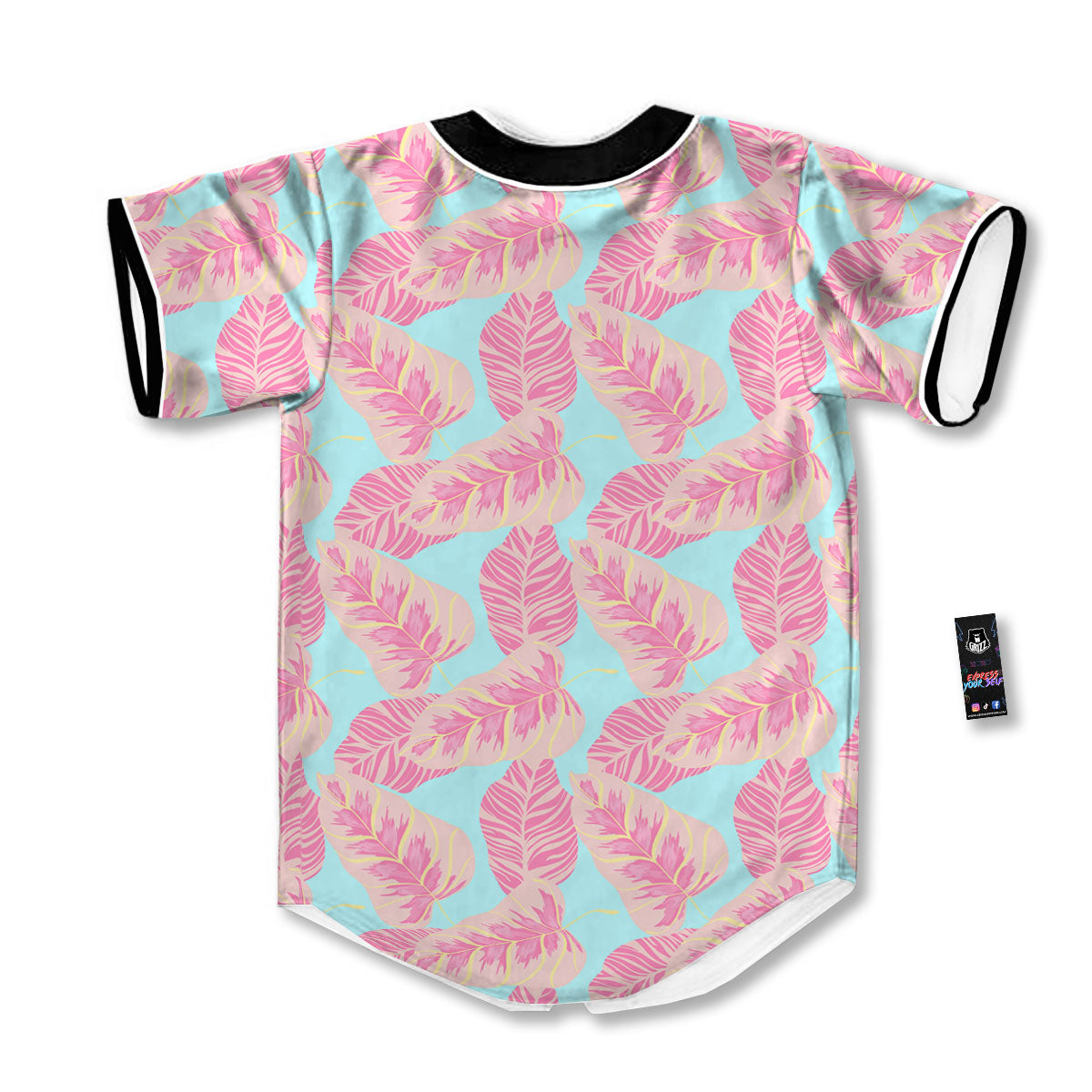 Tropical Leaf Pink And Teal Print Pattern Baseball Jersey-grizzshop